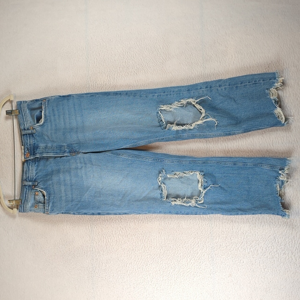 We The Free People Distressed Raw Hem Button Fly Cropped Denim Jeans Waist 26